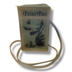 Peter Pan Book Green Gold Zip Up Crossbody Purse Clutch With J M Barrie Quote